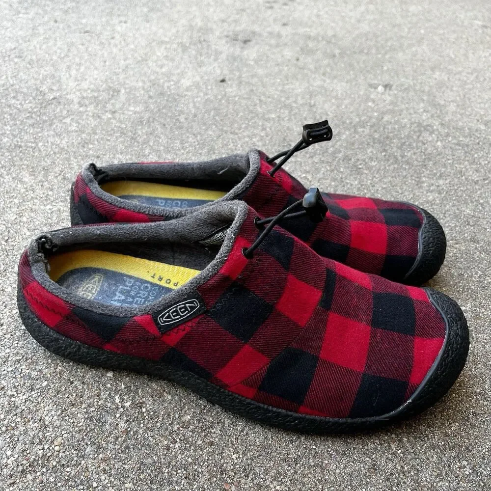 Keen Mens 9 Howser III Slip On Slide Black Red Plaid Nylon Clog Comfort Shoe